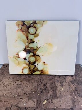 Abstract Resin Wall Art in Olive and Amber Tones